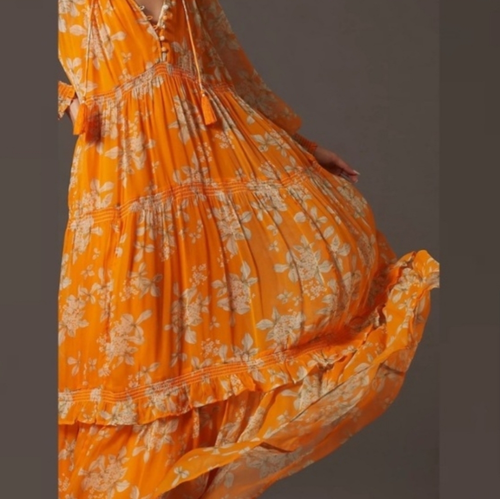 New!Anthropologie Tge Marais Printed ‎ Chiffon Maxi Dress Floral - Picture 4 of 14